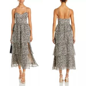 Aqua Printed Ruffle Maxi Dress, L